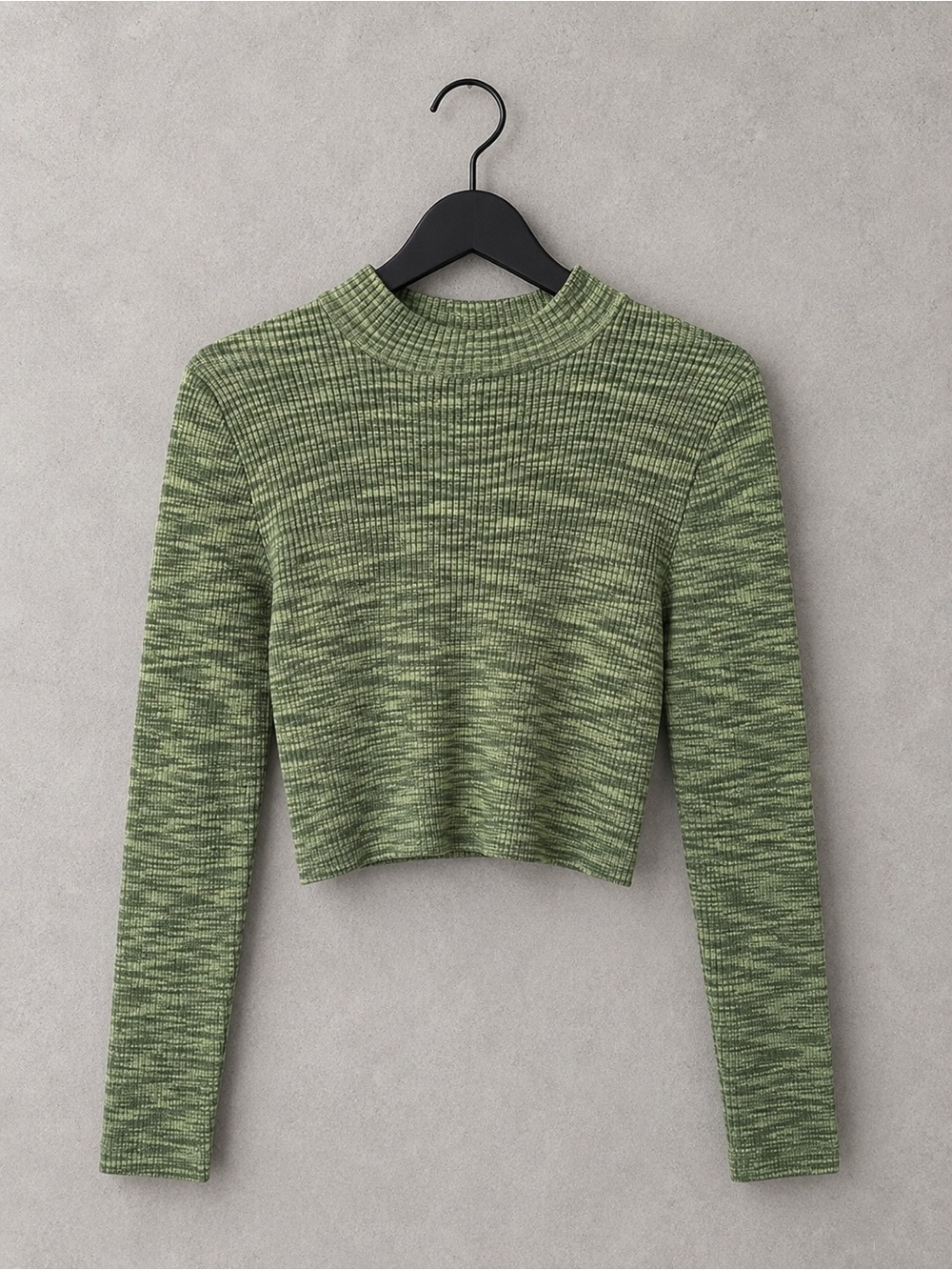 LA Hearts Ribbed Green Crop Top Mock Neck Long Sleeve Small